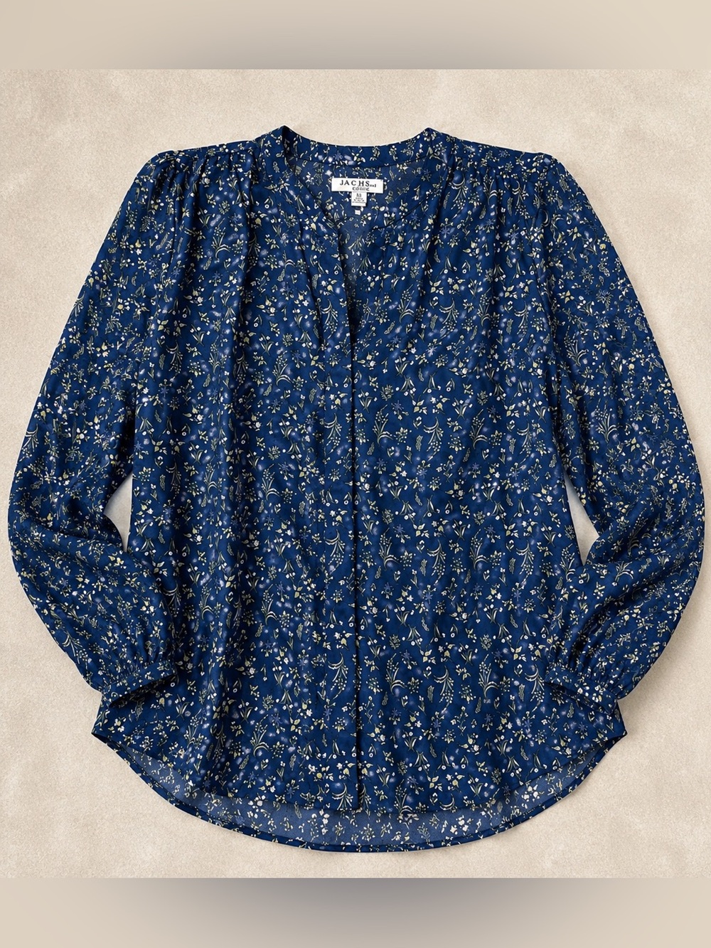 JACHS Girlfriend Floral Peasant Blouse Blue XL